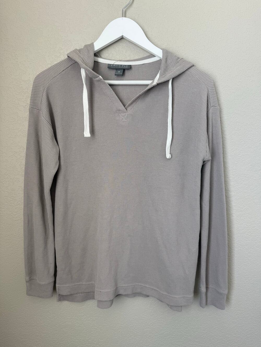 Free Fly Bamboo Waffle Knit Hoodie Pullover Top Gray Women’s Small Gorpcore